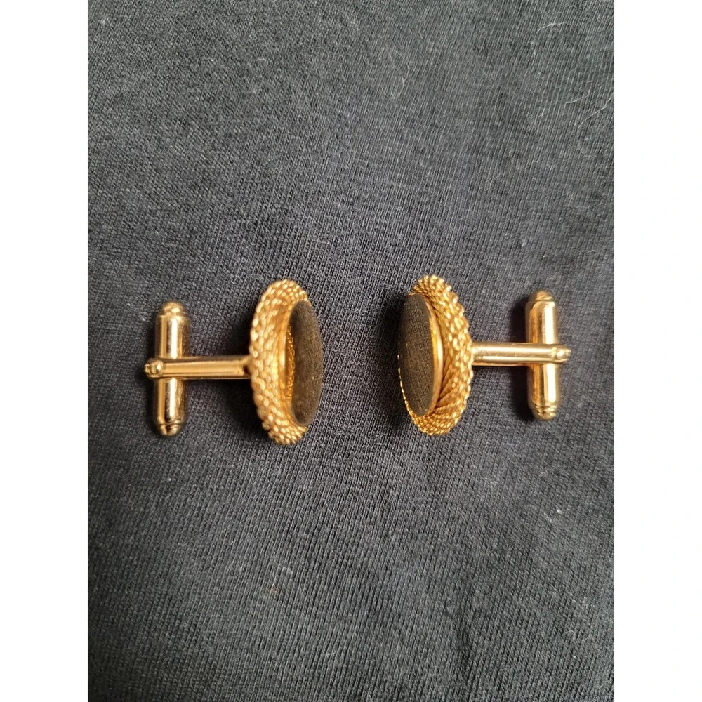 Anson Vintage Gold Tone Round Rope Border Toggle Back‎ Cufflinks Mens Jewelry